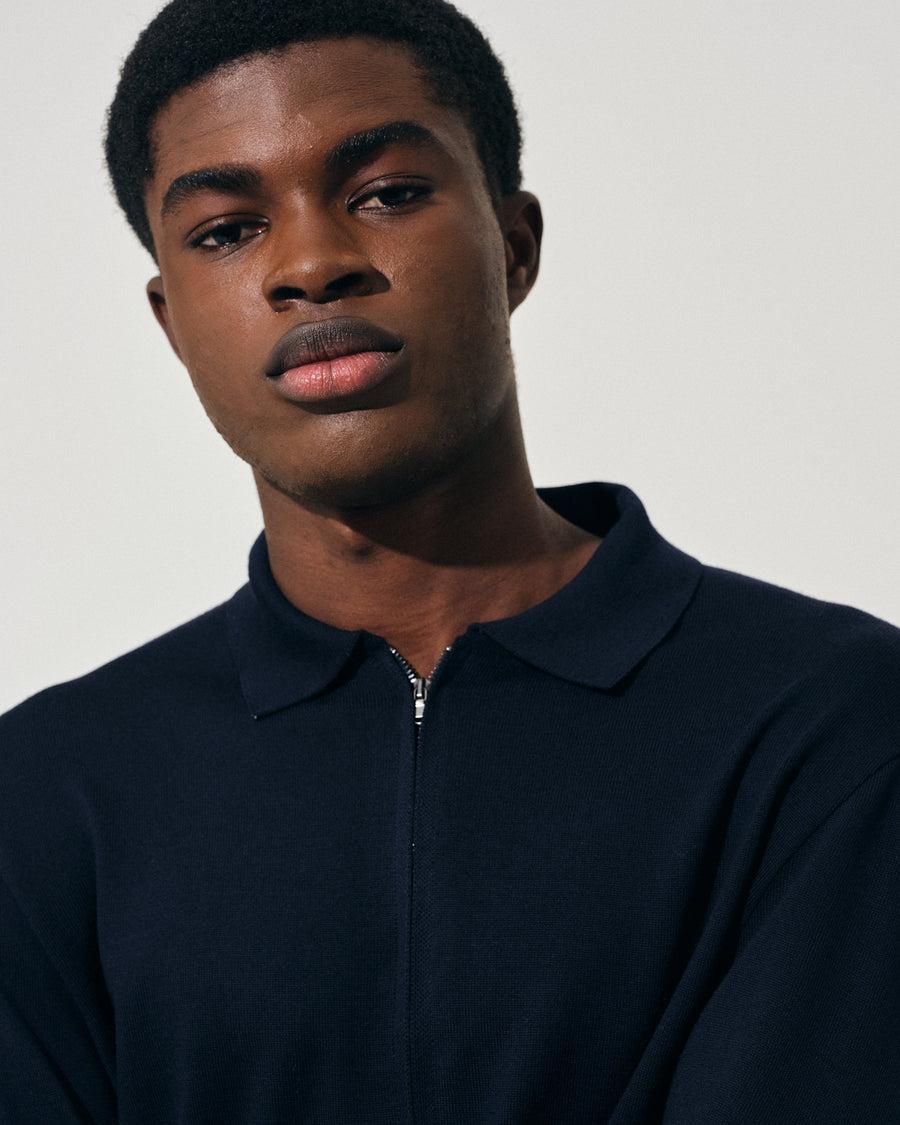 Scaglione ZIPPER COLLO A POLOCOMPACT MERINO NAVY