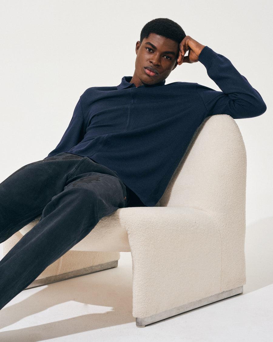 Scaglione ZIPPER COLLO A POLOCOMPACT MERINO NAVY