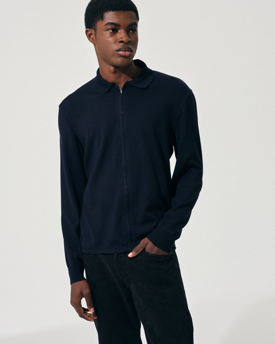 Scaglione ZIPPER COLLO A POLOCOMPACT MERINO NAVY