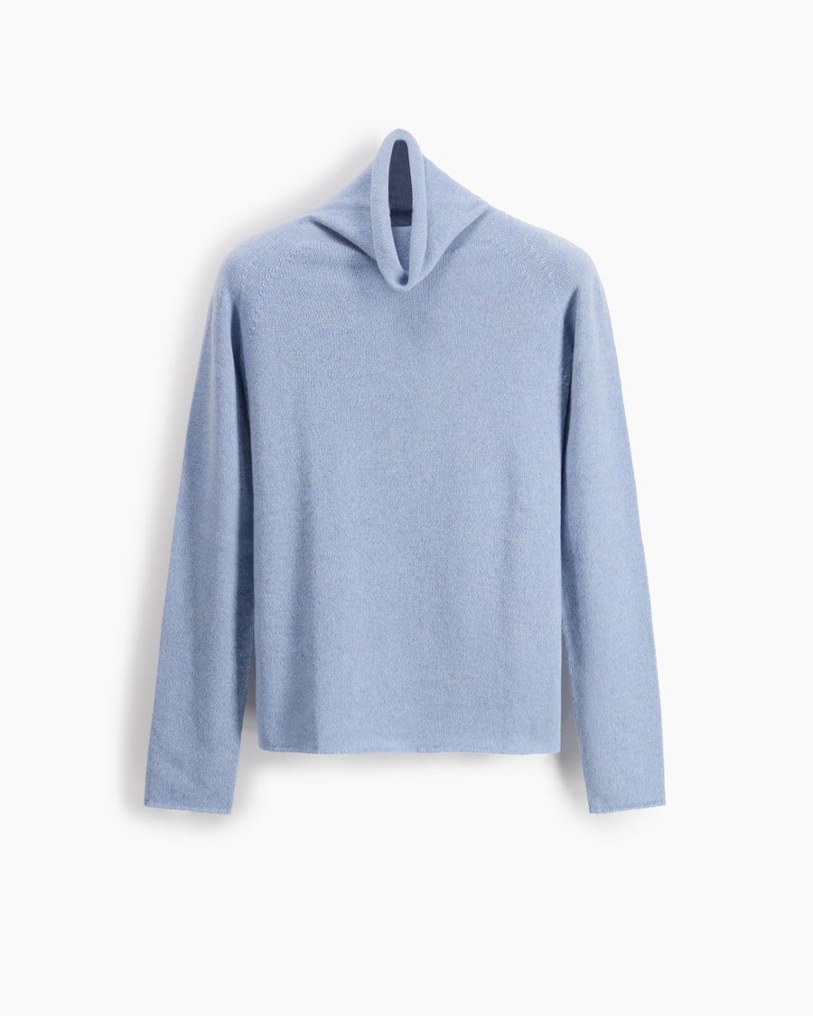Scaglione TURTLE NECK RAGLAN SEAMLESS HYBRID CASHMERE CELESTE