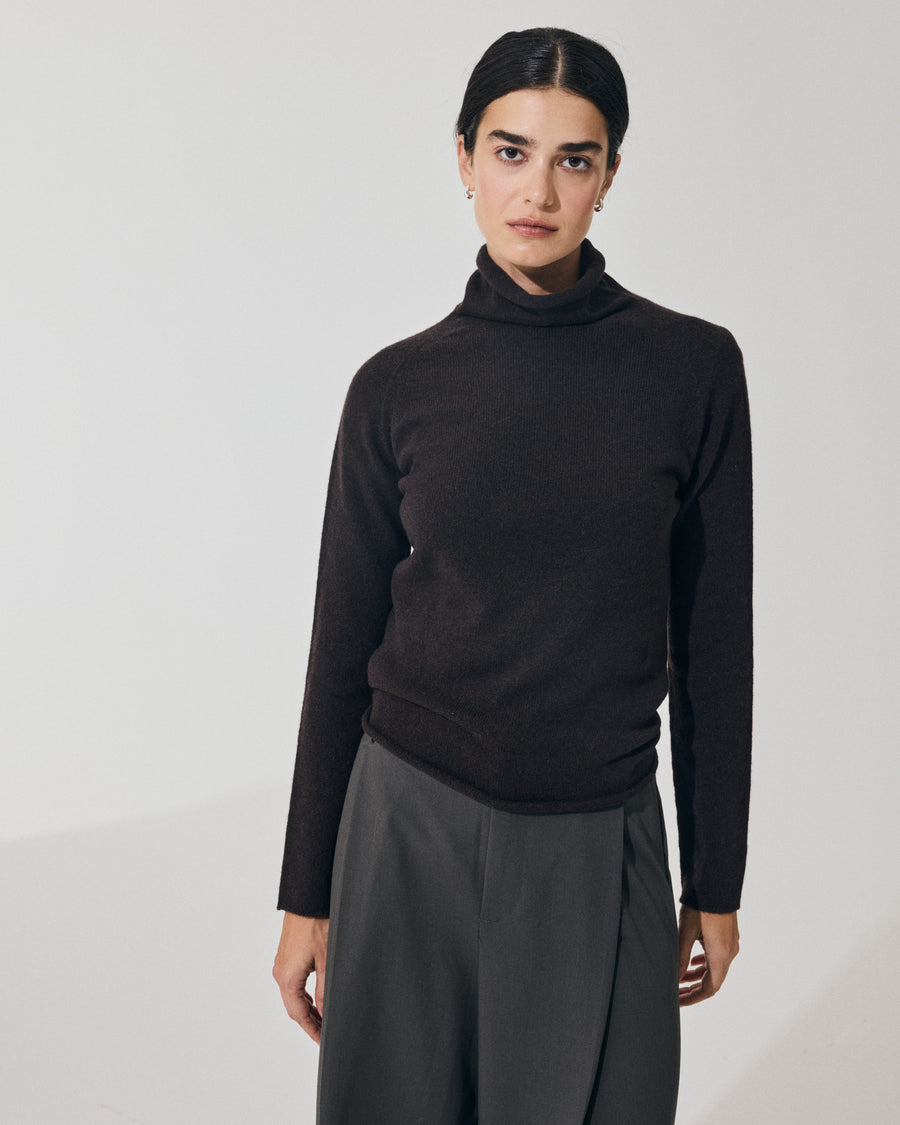 Scaglione TURTLE NECK RAGLAN SEAMLESS HYBRID CASHMERE EBANO