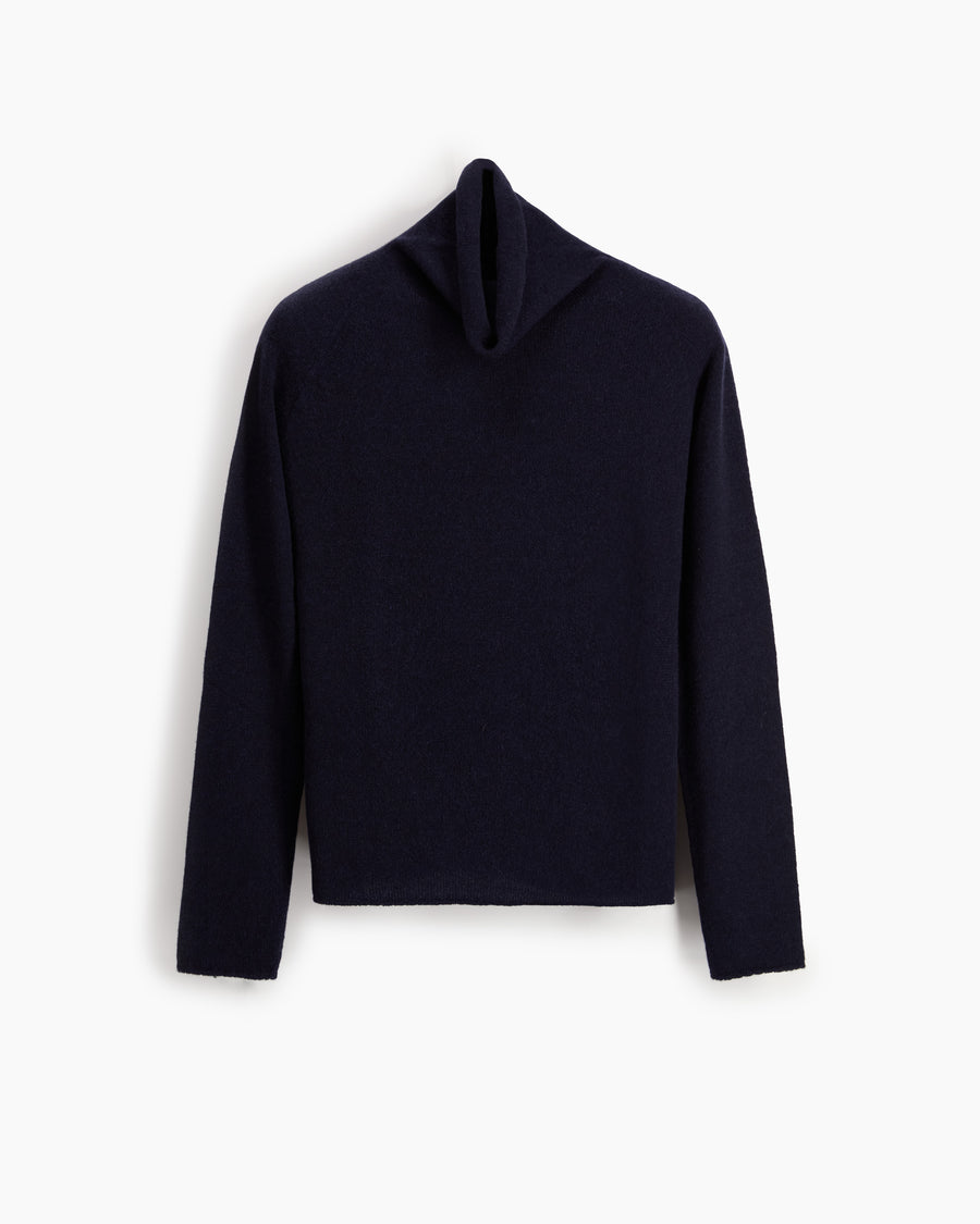 Scaglione TURTLE NECK RAGLAN SEAMLESS HYBRID CASHMERE NAVY