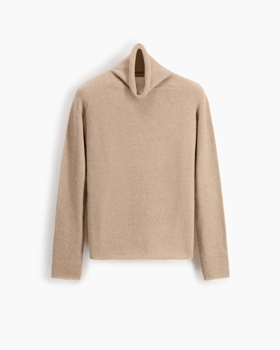 Scaglione TURTLE NECK RAGLAN SEAMLESS HYBRID CASHMERE SAND