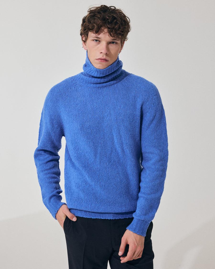 Scaglione TURTLE NECK SEAMLESS PUFFED CASHMERE CASHMERE CORNFLOWER