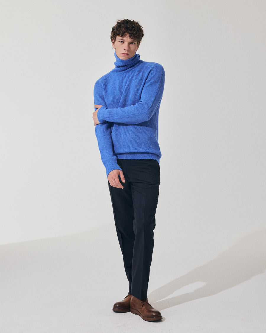 Scaglione TURTLE NECK SEAMLESS PUFFED CASHMERE CASHMERE CORNFLOWER