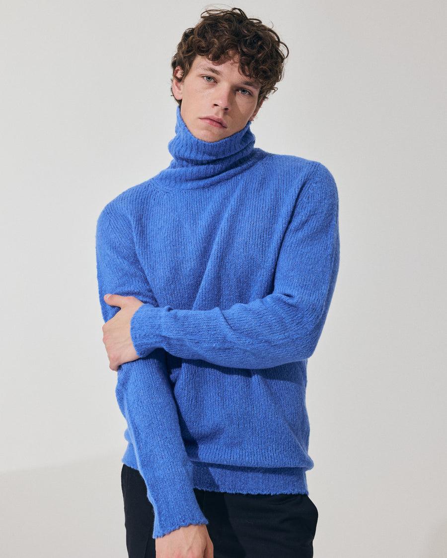 Scaglione TURTLE NECK SEAMLESS PUFFED CASHMERE CASHMERE CORNFLOWER