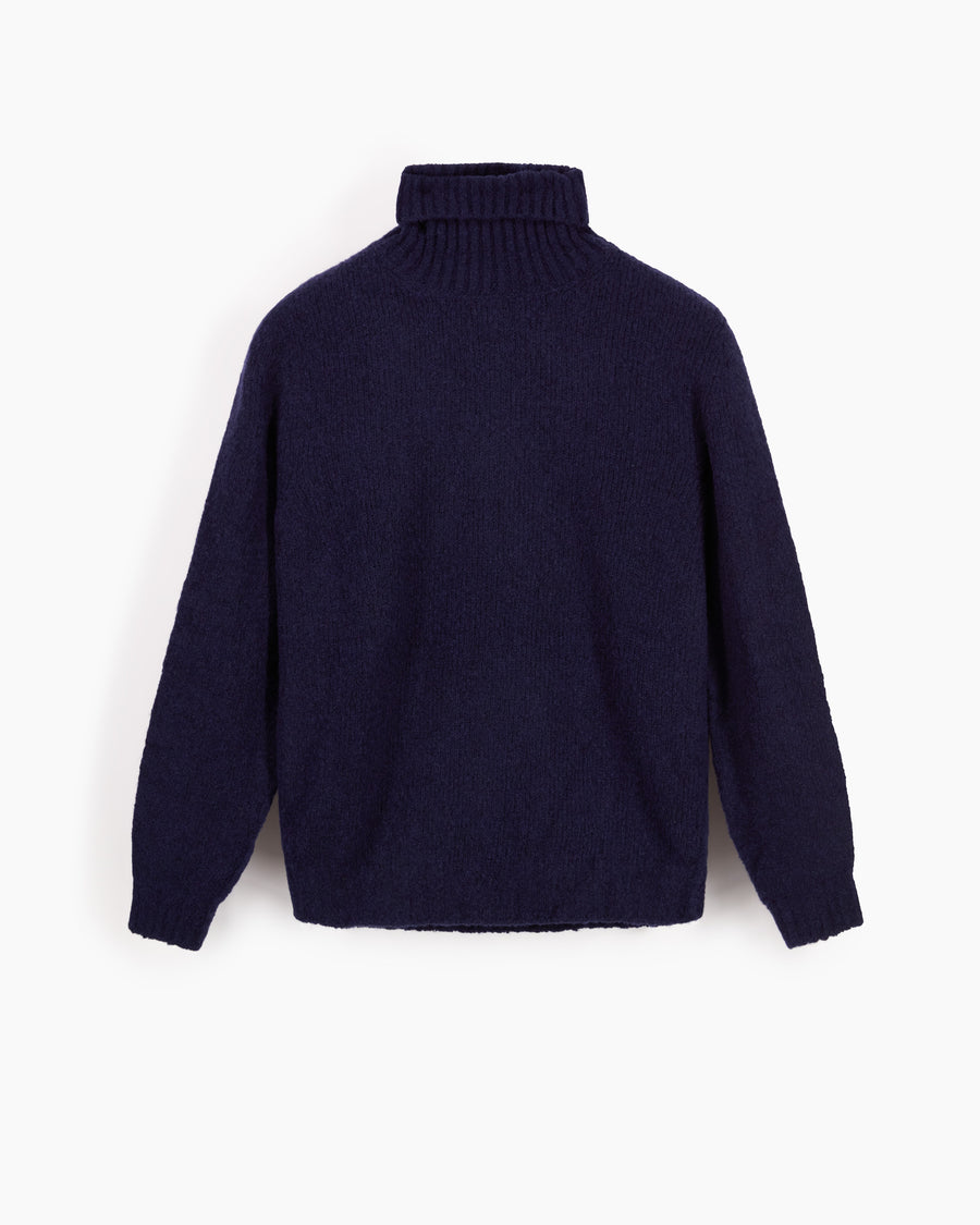 Scaglione TURTLE NECK SEAMLESS PUFFED CASHMERE CASHMERE NAVY