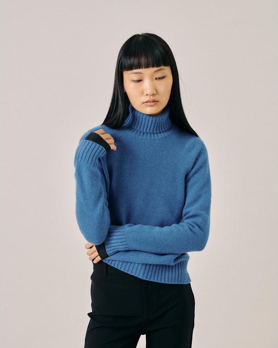 Scaglione TURTLE NECK SOFT HYBRID CASHMERE CORNFLOWER