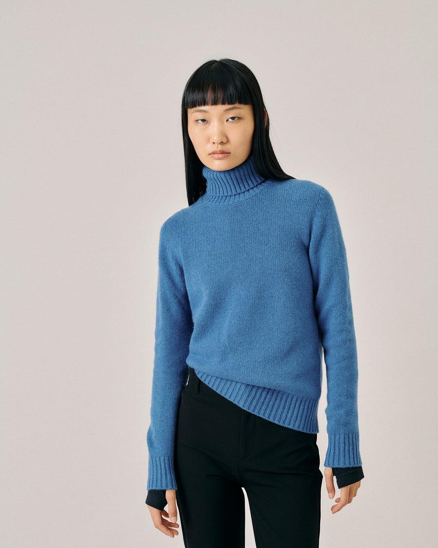Scaglione TURTLE NECK SOFT HYBRID CASHMERE CORNFLOWER
