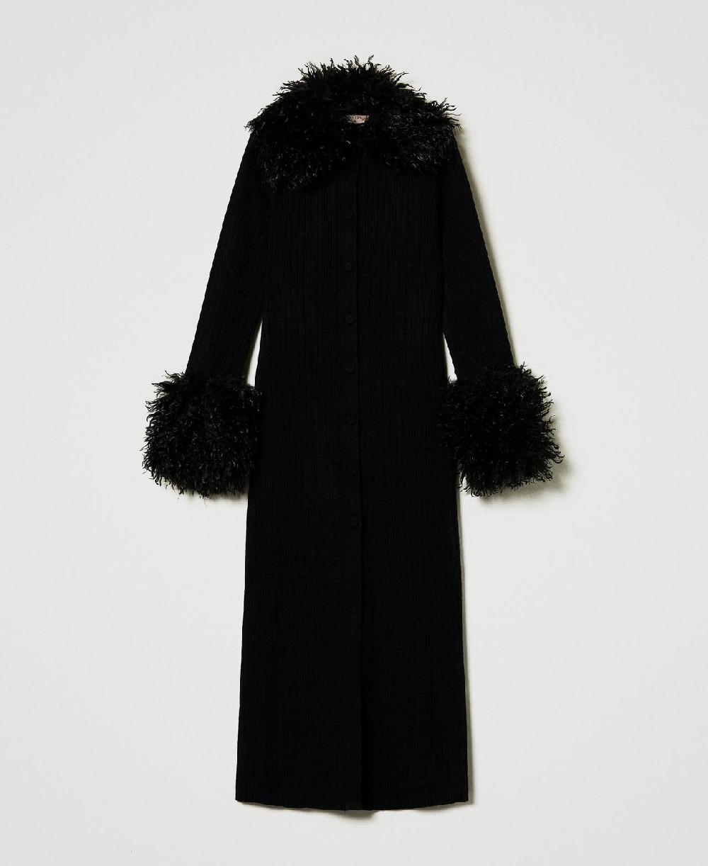 Scee by twin set Abito-cardigan lungo in misto lana e faux fur