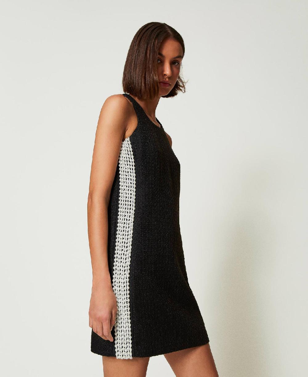 Scee By Twin Set Abito Corto Effetto Stuoia Con Perle