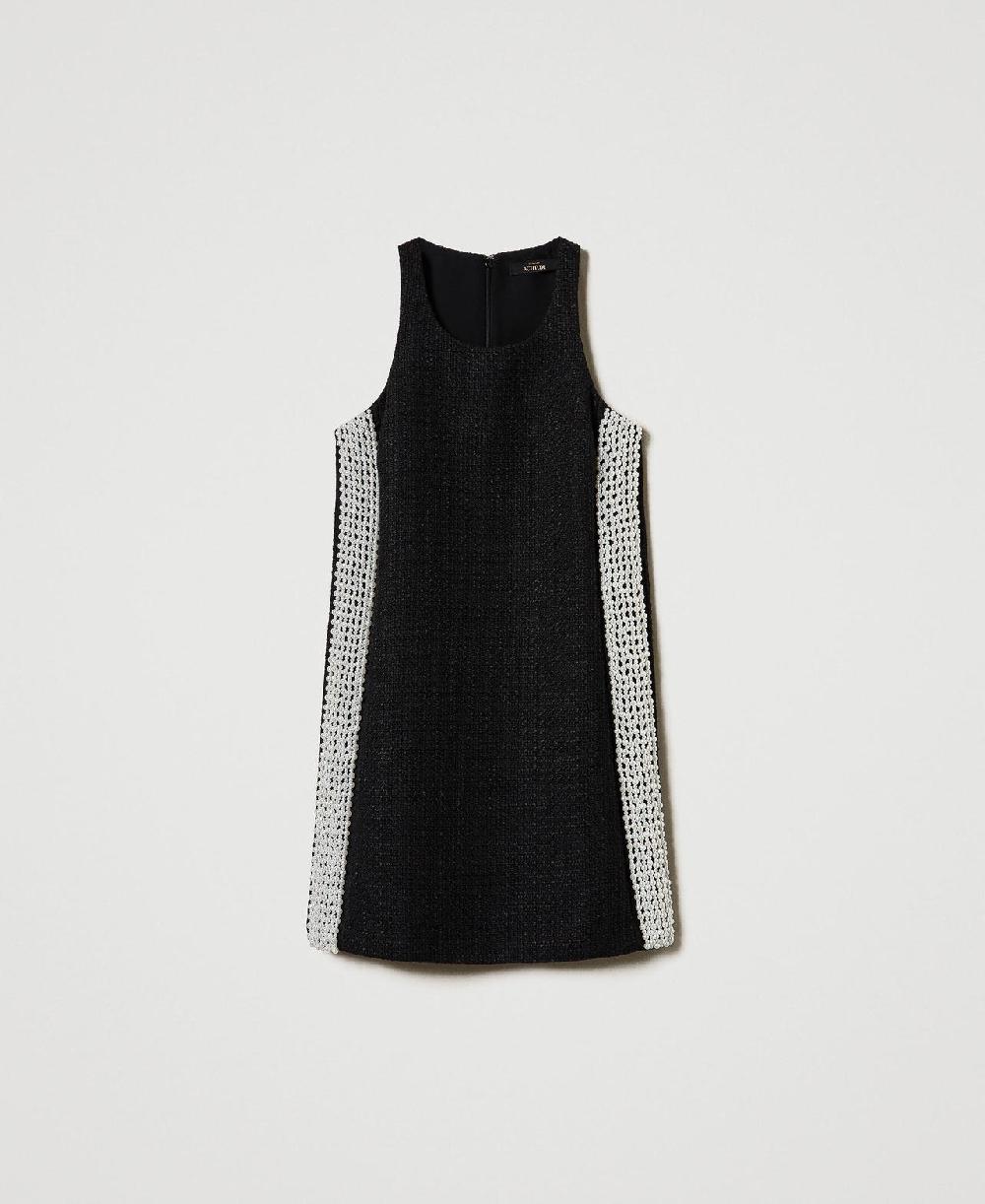 Scee by twin set Abito corto effetto stuoia con perle