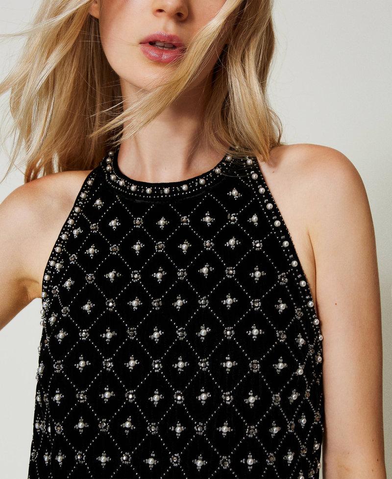 Scee By Twin Set Abito Corto Halter In Velluto Ricamato