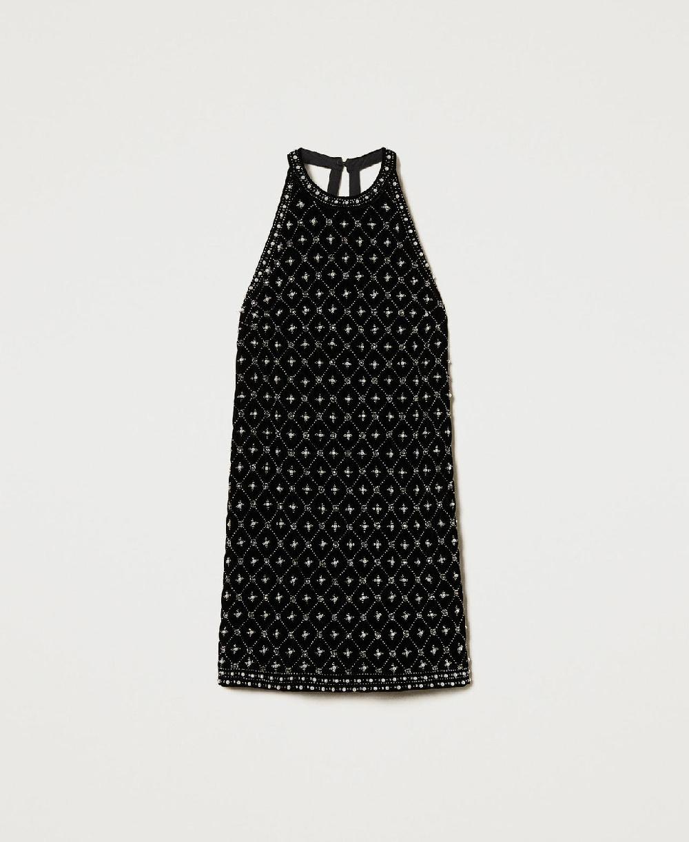 Scee by twin set Abito corto halter in velluto ricamato