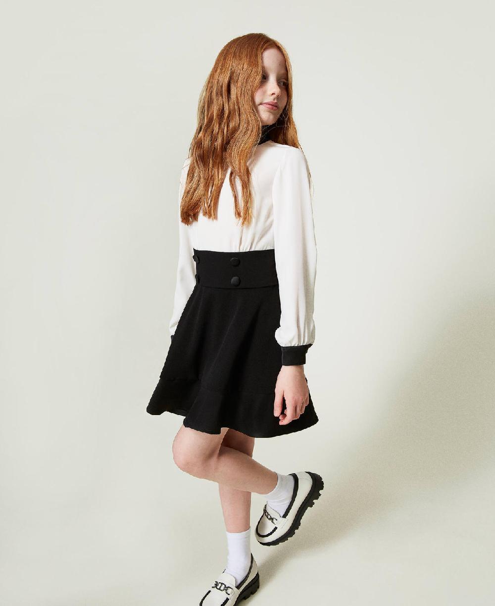 Scee By Twin Set Abito Corto In Crêpe De Chine E Flanella