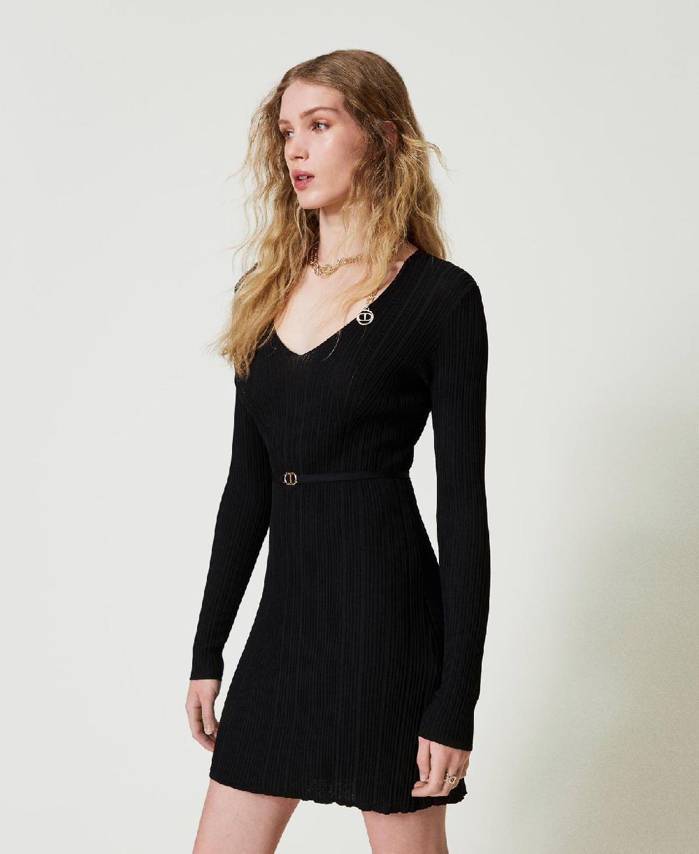 Scee By Twin Set Abito Corto In Maglia A Costine Con Cintura