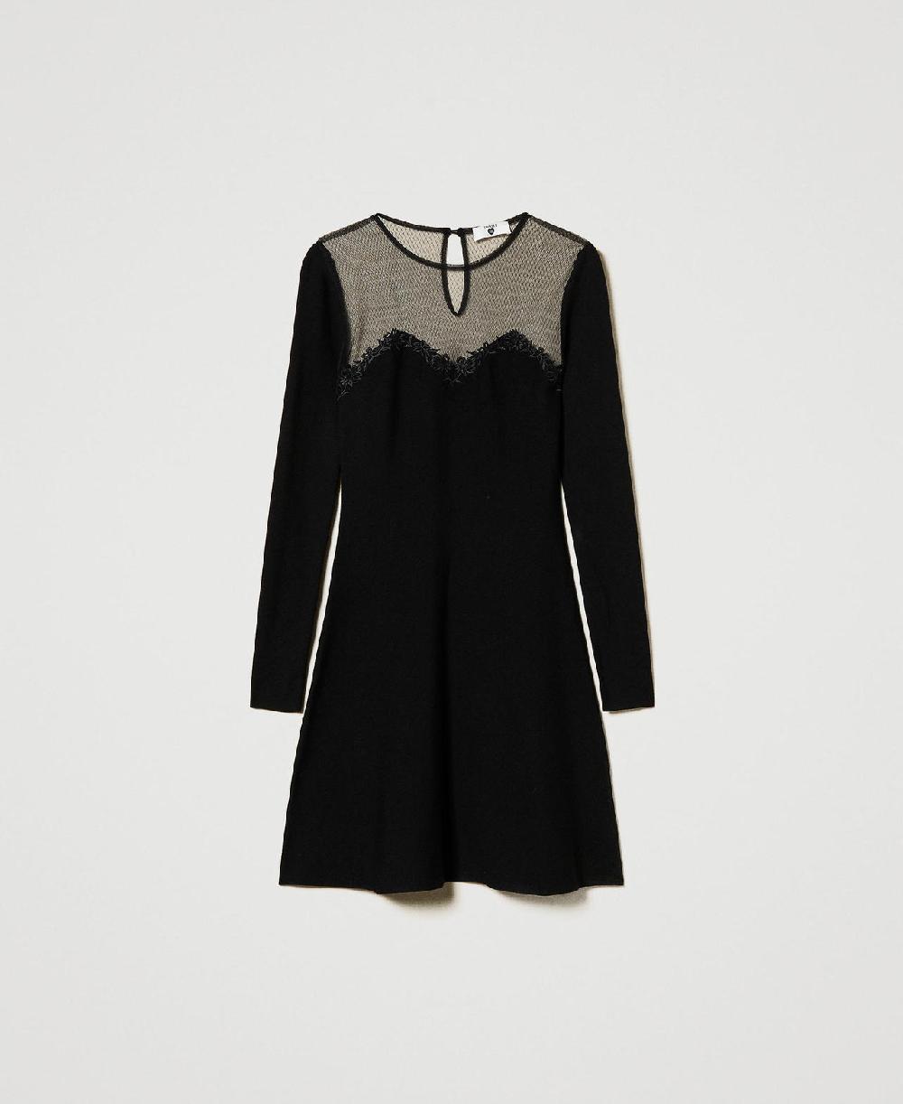 Scee by twin set Abito corto in maglia con tulle e ricamo