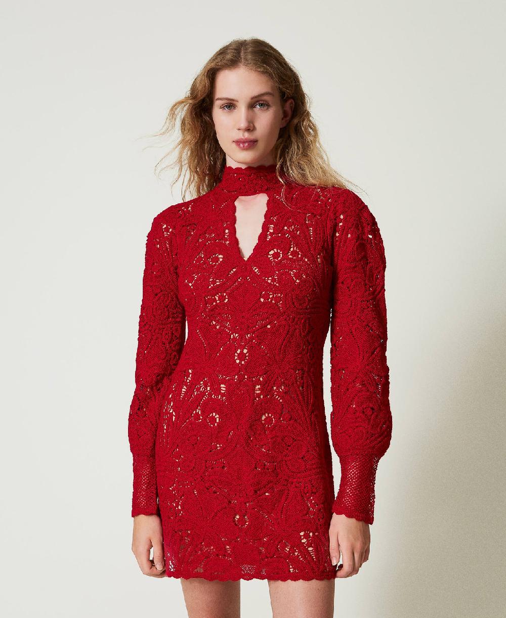 Scee By Twin Set Abito Corto In Maglia Crochet A Fiori