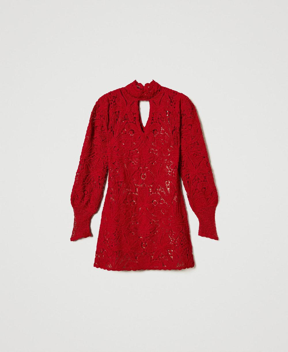 Scee by twin set Abito corto in maglia crochet a fiori