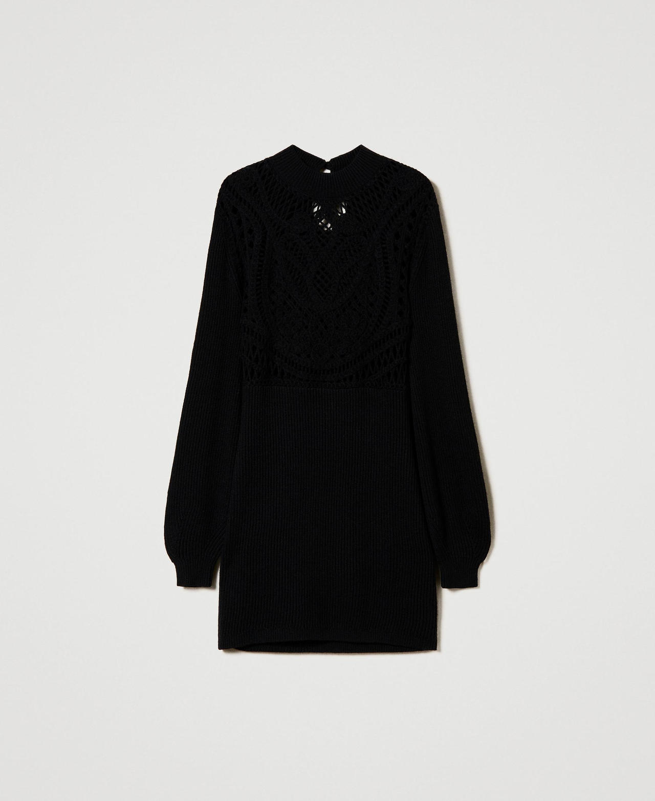 Scee by twin set Abito corto in maglia misto lana crochet