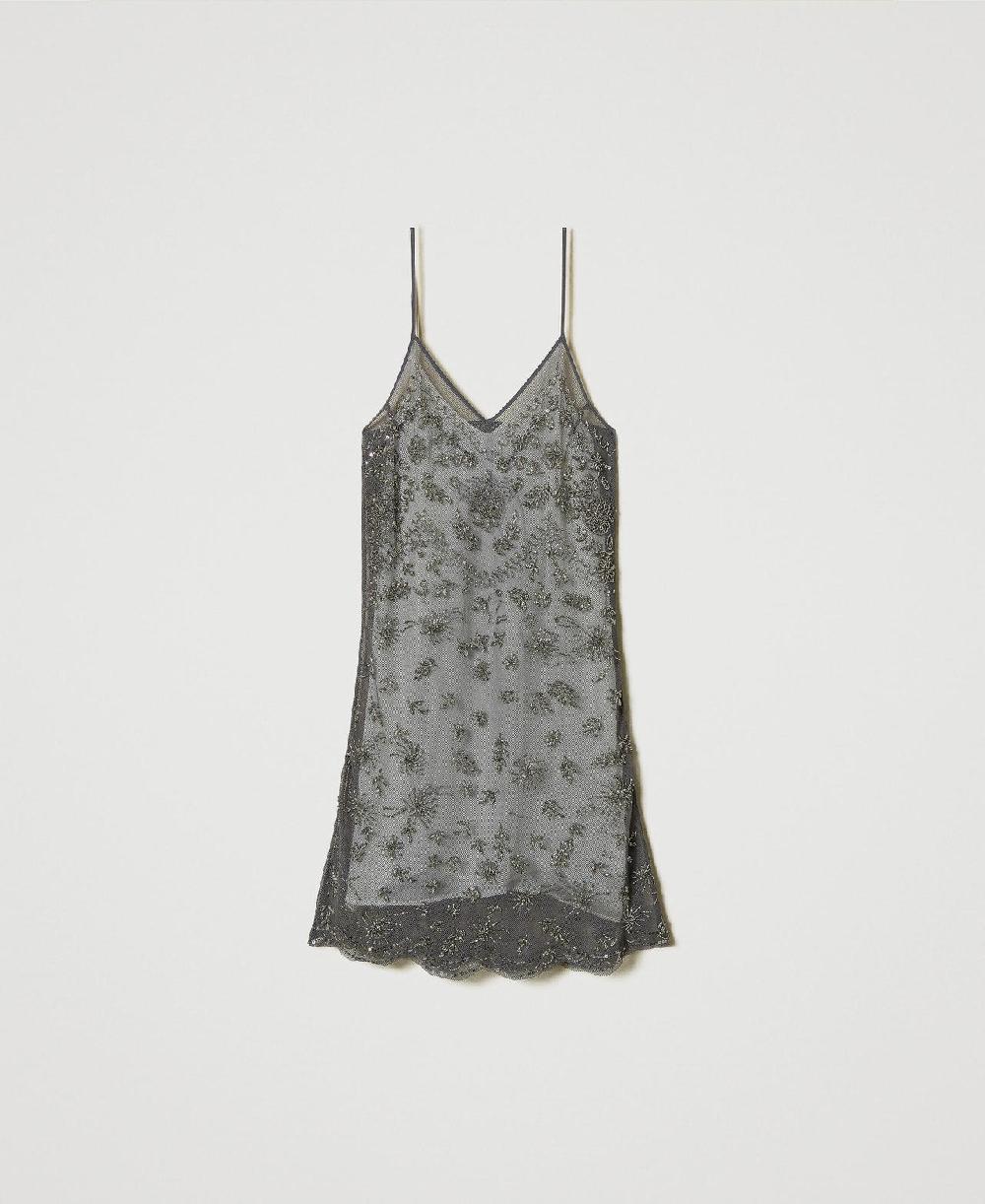 Scee by twin set Abito corto in tulle con ricamo a mano