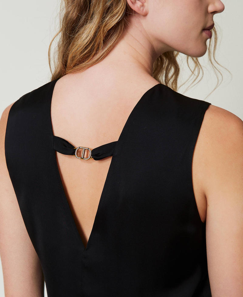 Scee By Twin Set Abito Corto Smanicato In Raso Con Piume