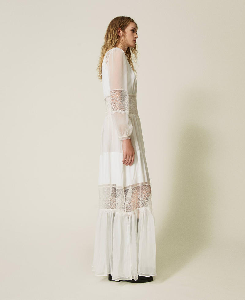 Scee By Twin Set Abito In Creponne Di Seta Con Pizzo