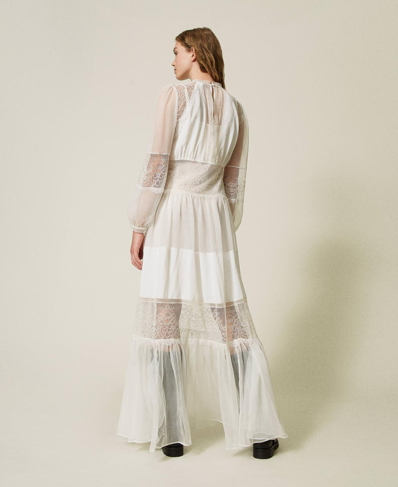 Scee By Twin Set Abito In Creponne Di Seta Con Pizzo