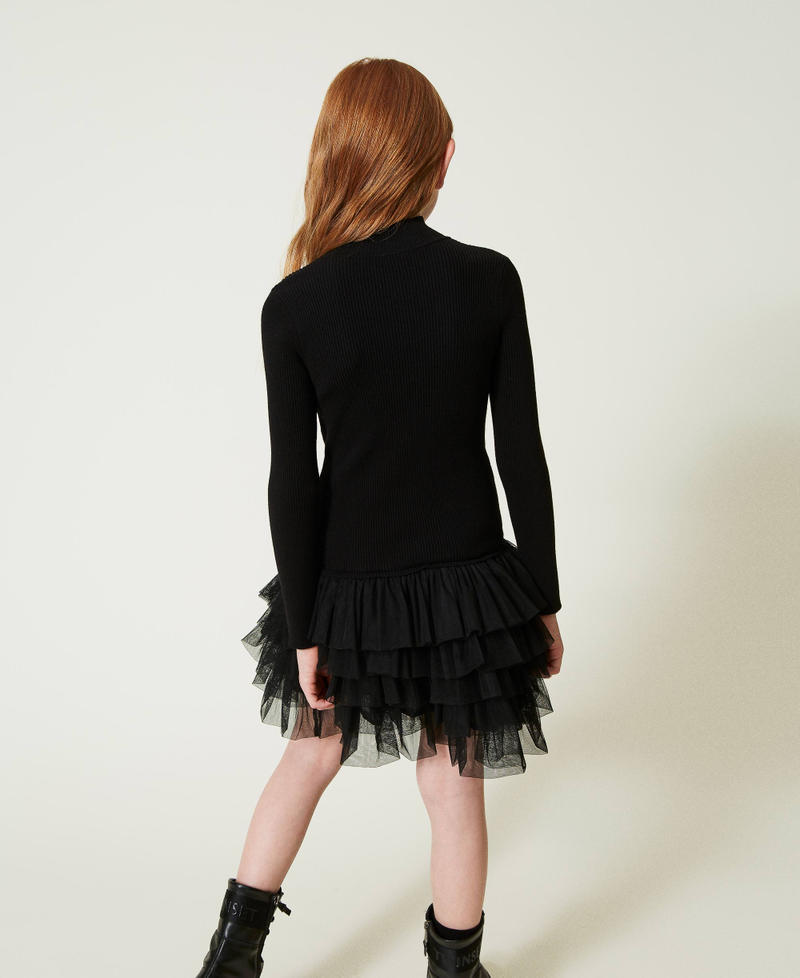 Scee By Twin Set Abito In Maglia A Costine Con Tulle