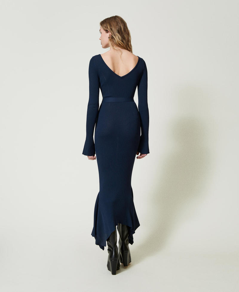 Scee By Twin Set Abito Longuette In Maglia Con Cintura E Volant