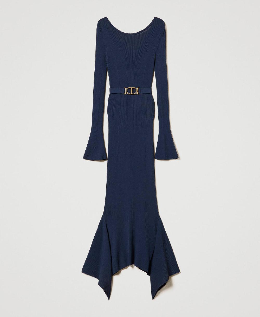 Scee by twin set Abito longuette in maglia con cintura e volant