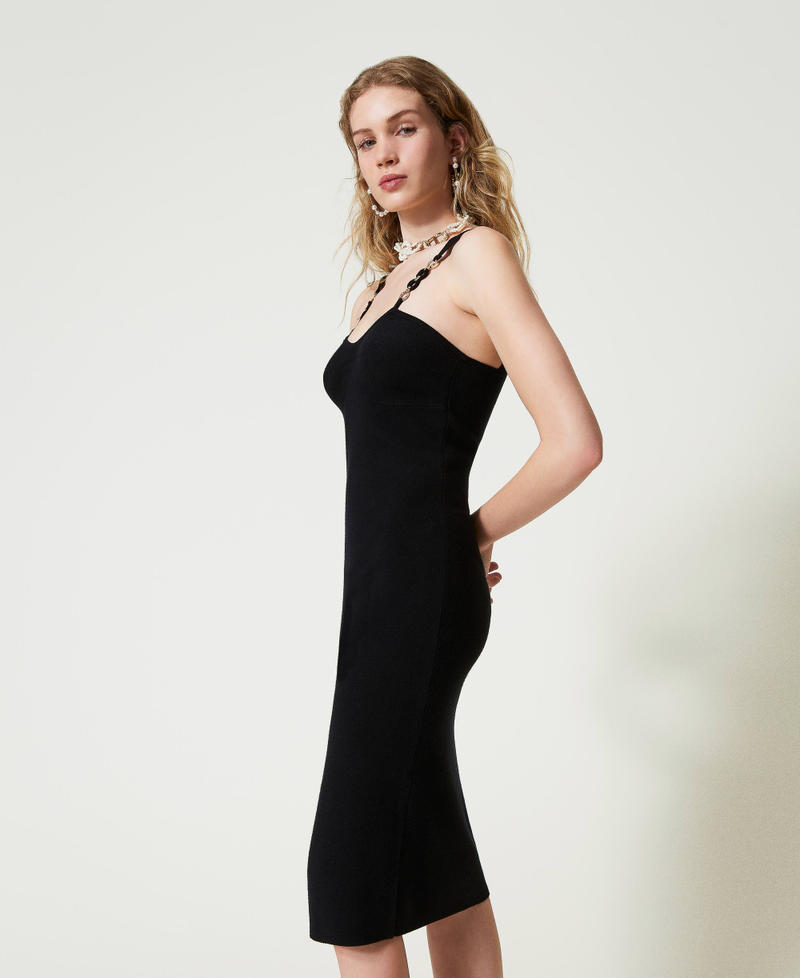 Scee By Twin Set Abito Longuette In Maglia Con Spalline Bijoux