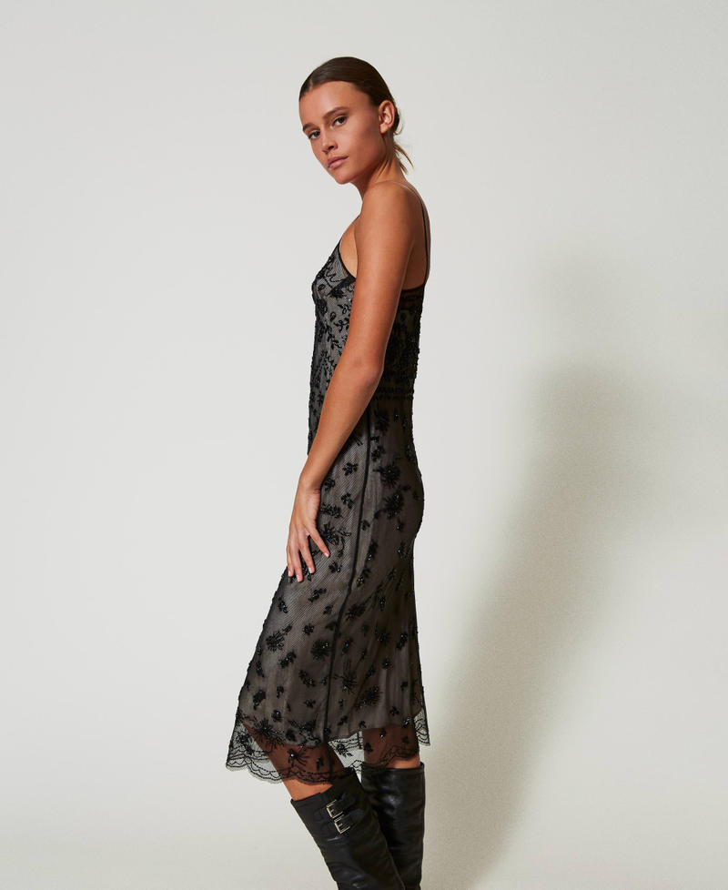 Scee By Twin Set Abito Longuette In Tulle Con Ricamo A Mano