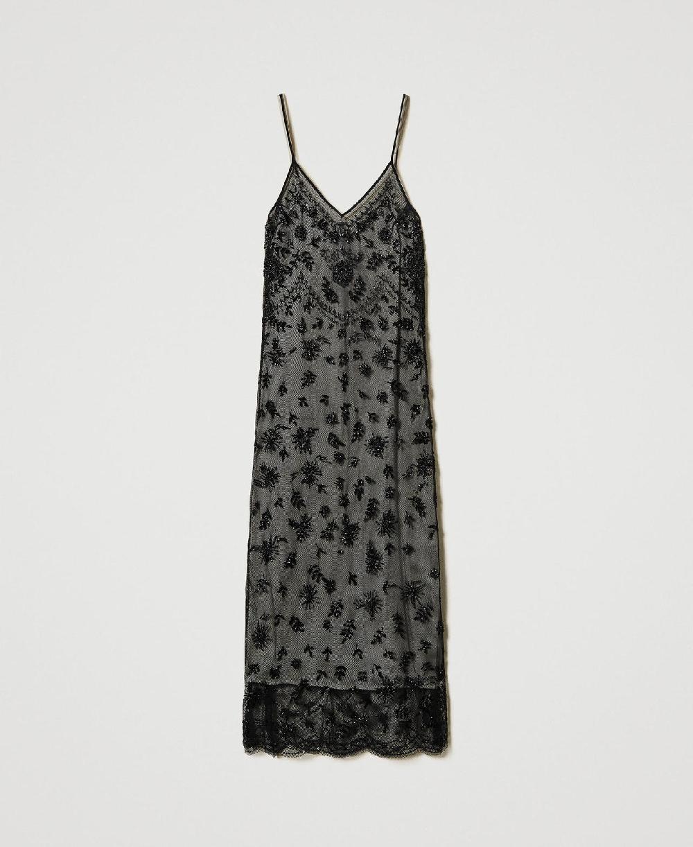 Scee by twin set Abito longuette in tulle con ricamo a mano