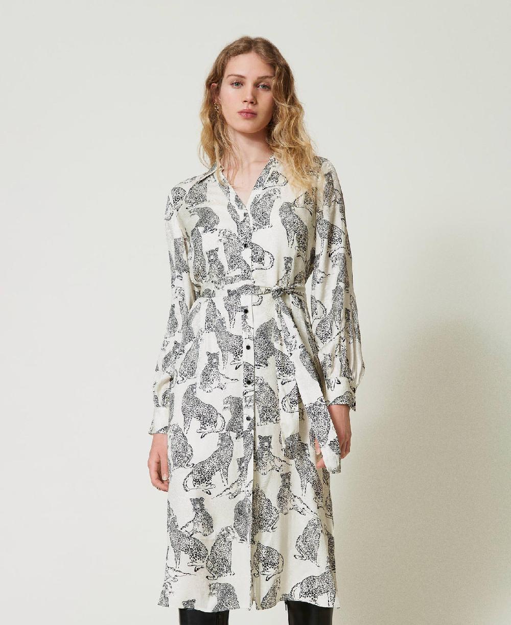 Scee By Twin Set Abito Longuette Jacquard Con Stampa Giaguaro