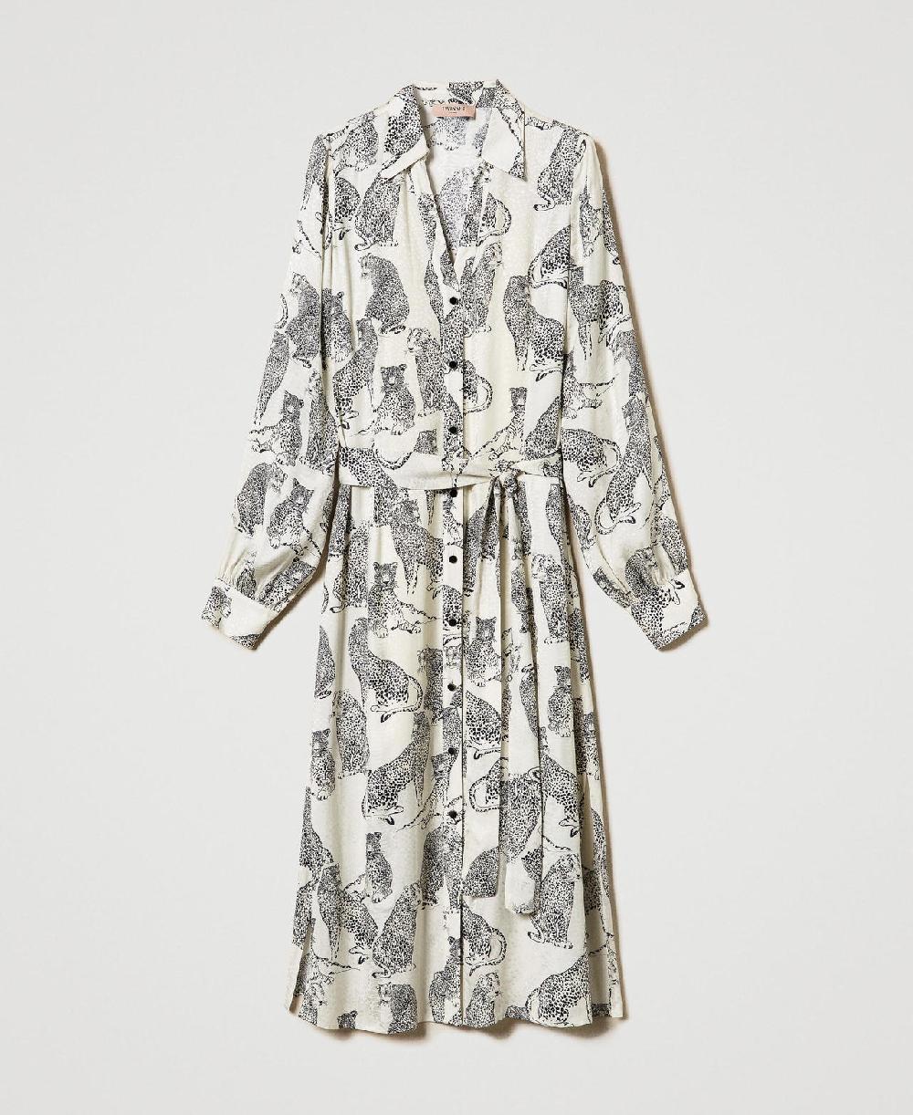 Scee by twin set Abito longuette jacquard con stampa giaguaro