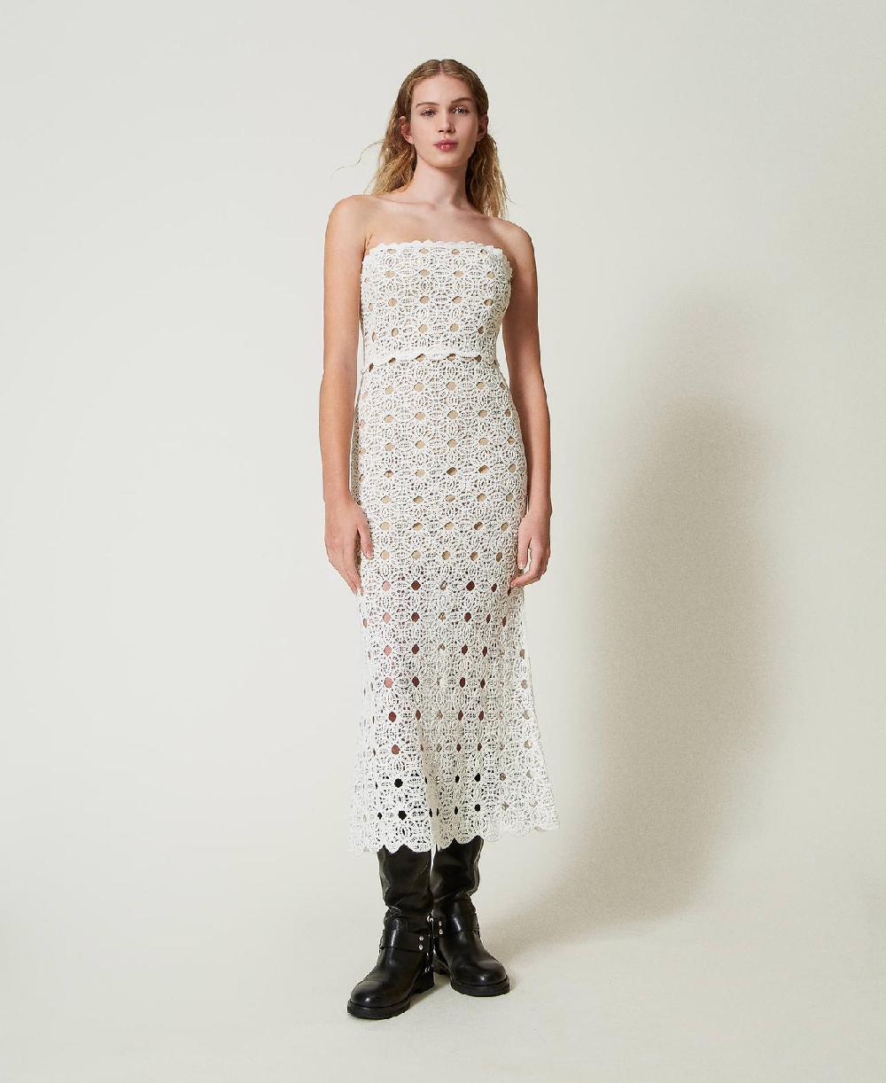 Scee By Twin Set Abito Lungo Bustier In Maglia Crochet