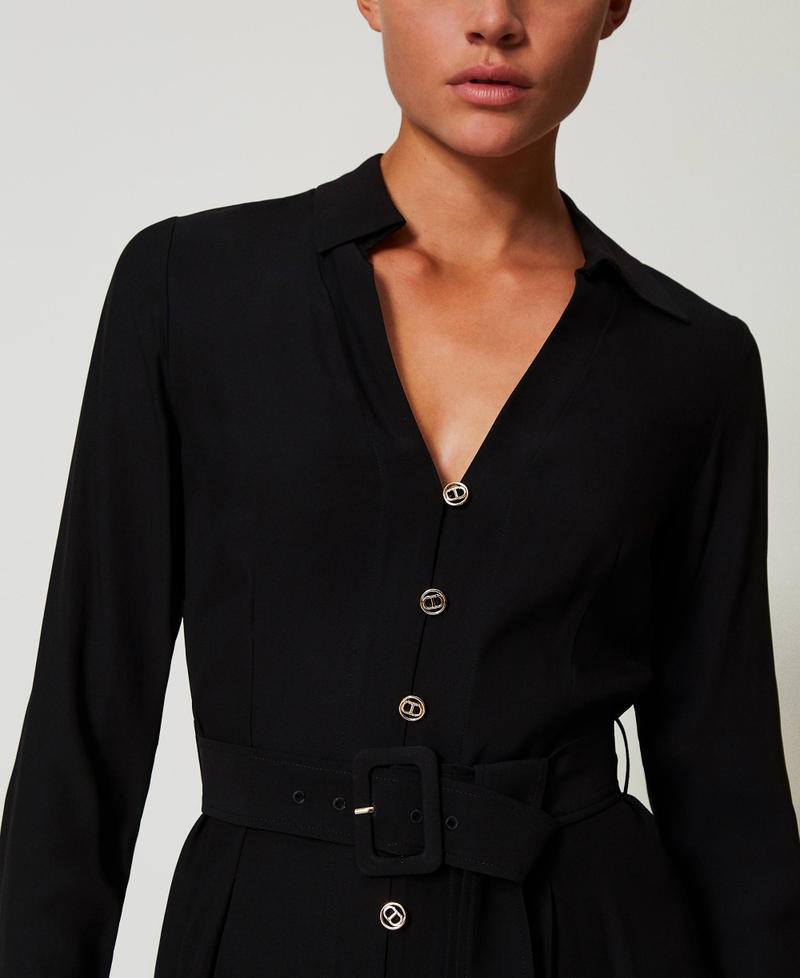 Scee By Twin Set Abito Lungo Chemisier In Crêpe Georgette