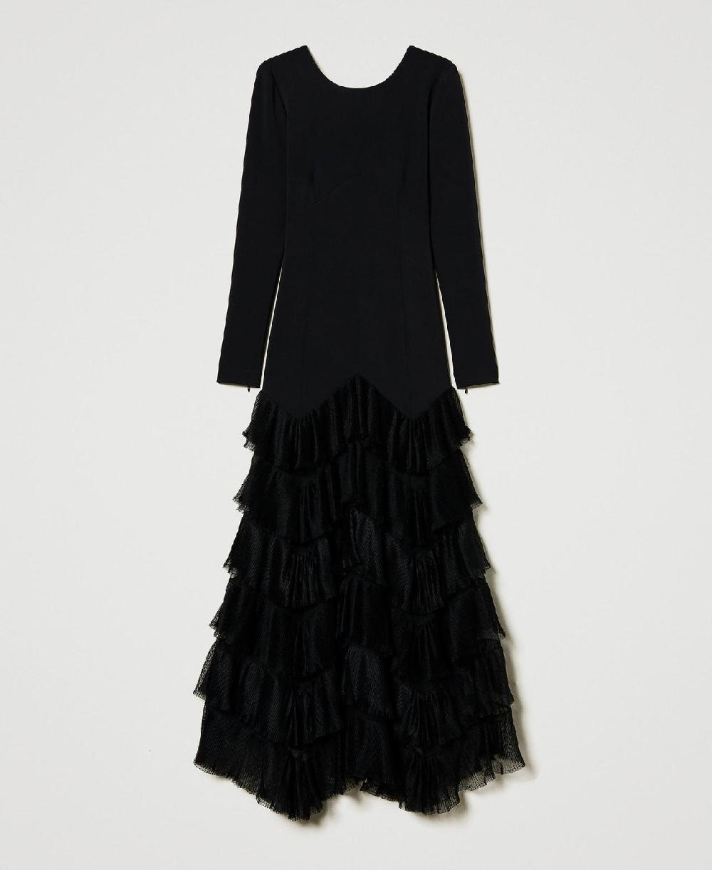 Scee by twin set Abito lungo con balze plissé in tulle