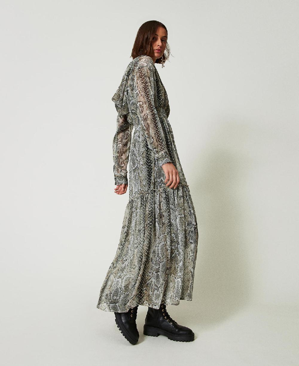 Scee By Twin Set Abito Lungo In Creponne Con Stampa Snake