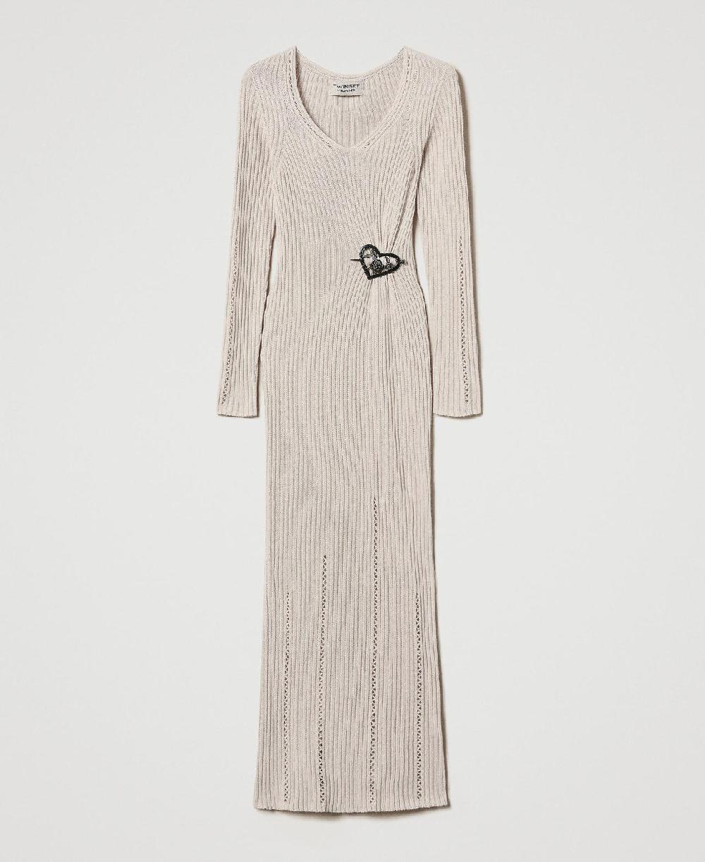 Scee by twin set Abito lungo in filato Treeblend con spilla