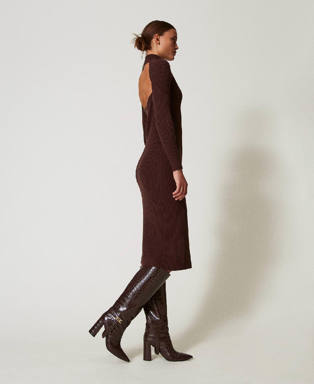 Scee By Twin Set Abito Lungo In Maglia A Costine Con Apertura