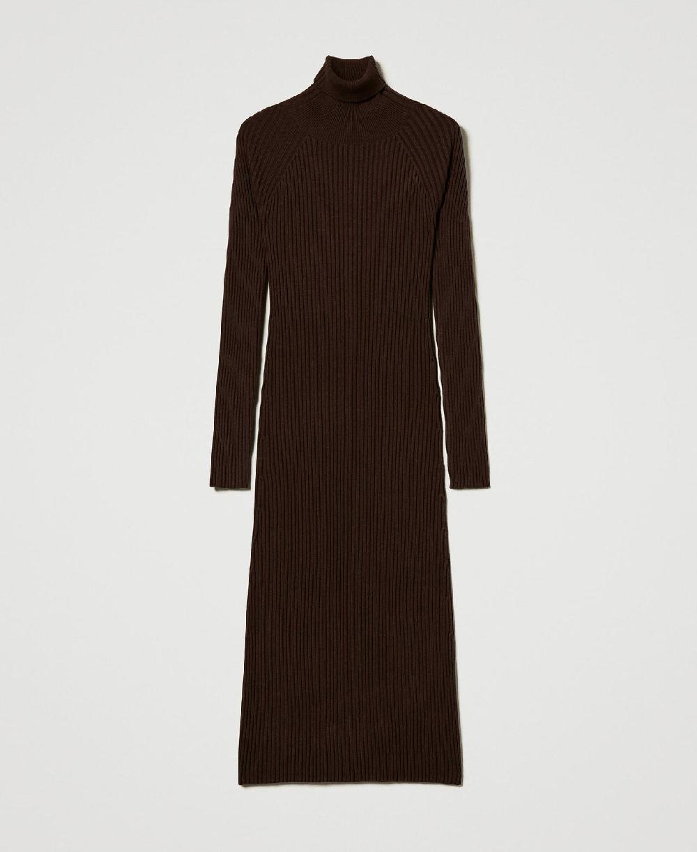 Scee by twin set Abito lungo in maglia a costine con apertura