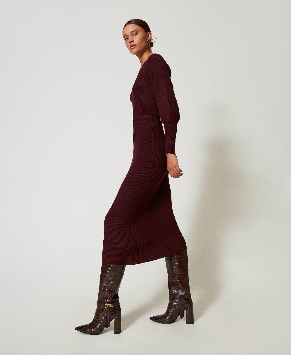 Scee By Twin Set Abito Lungo In Maglia A Costine Con Cintura