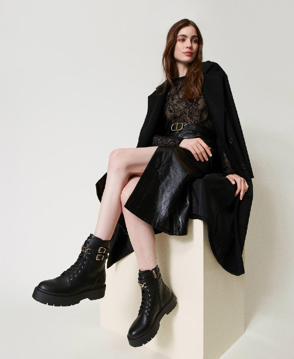 Scee by twin set Anfibi con fibbie e morsetto Oval T