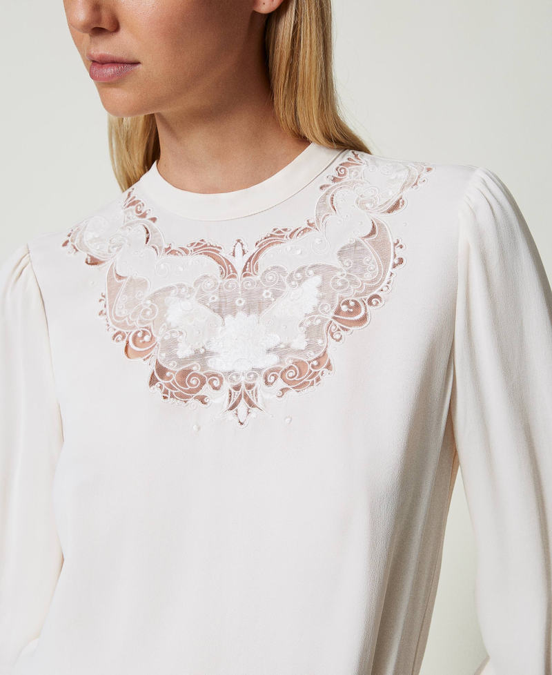 Scee By Twin Set Blusa In Crêpe Con Ricamo Floreale