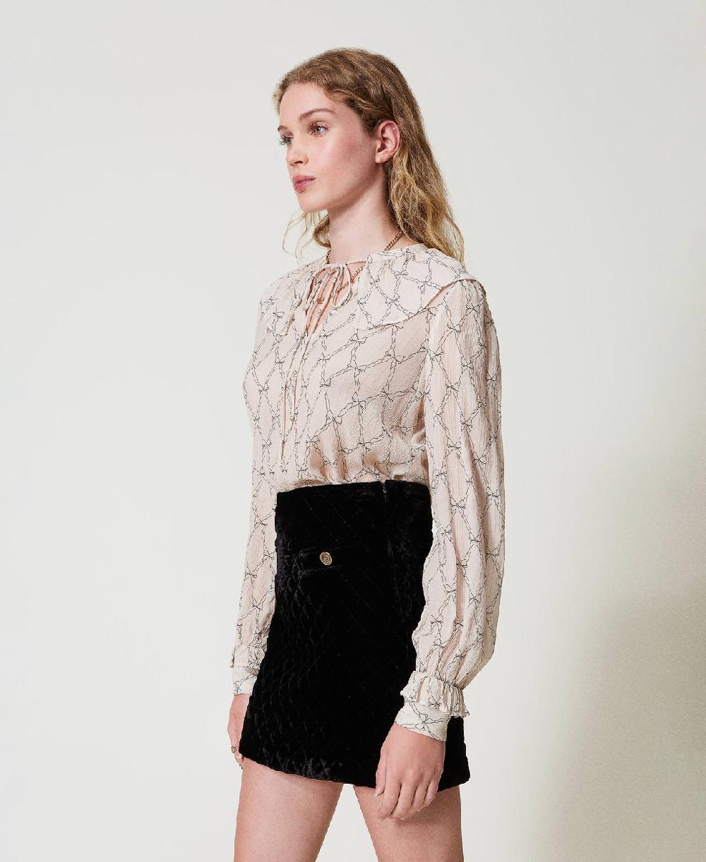 Scee By Twin Set Blusa In Creponne Con Stampa Fiocchi