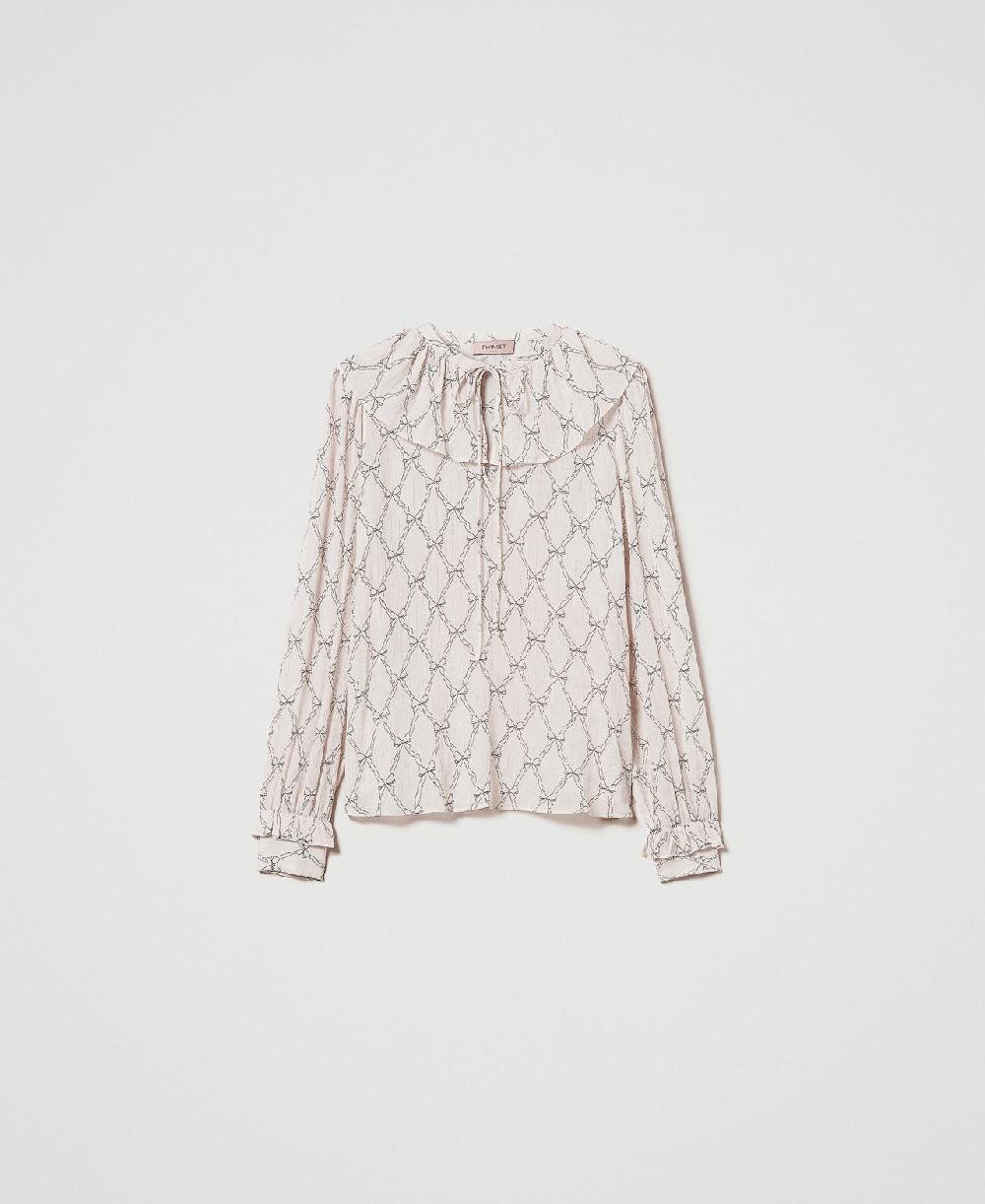 Scee by twin set Blusa in creponne con stampa fiocchi