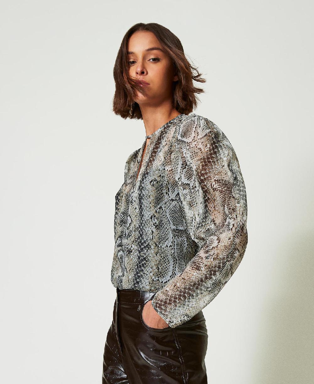 Scee By Twin Set Blusa In Creponne Con Stampa Snake