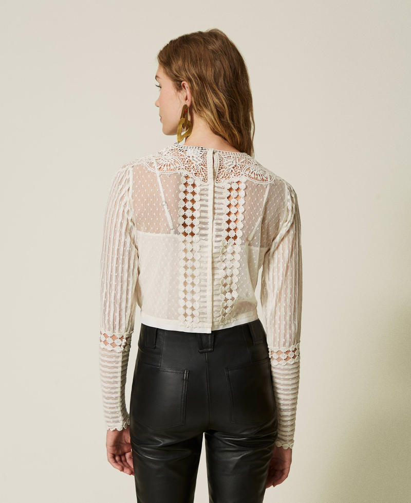 Scee By Twin Set Blusa In Mussola Con Pizzo E Ricami